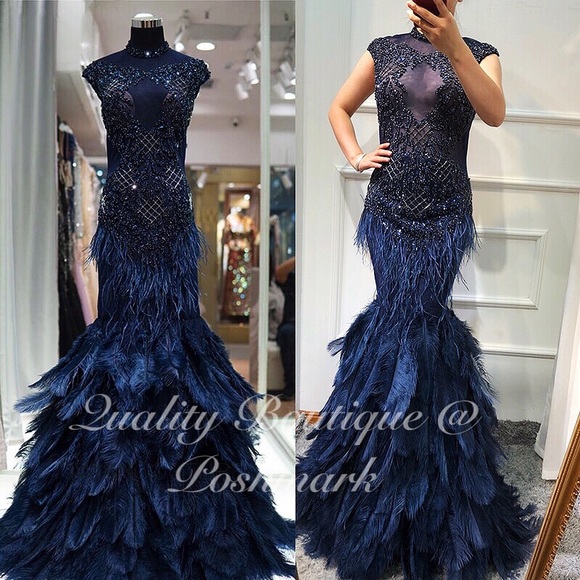 Luxurious Gothic Knight Feather Mermaid Gown, 2-16 - Picture 2 of 8